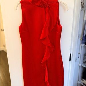 Reiss Red Sleeveless Ruffle Midi Dress